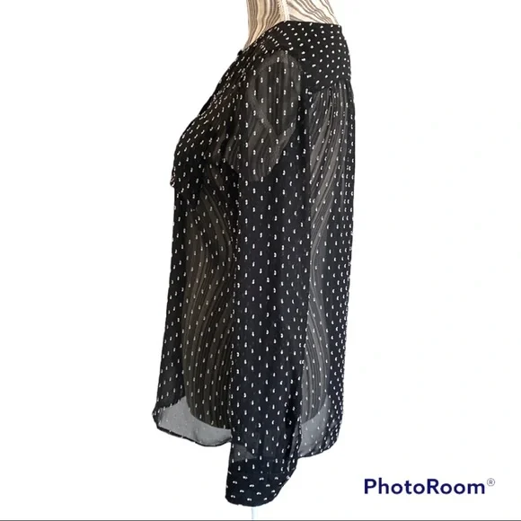 LOFT Black sheer button down blouse - Picture 3 of 8